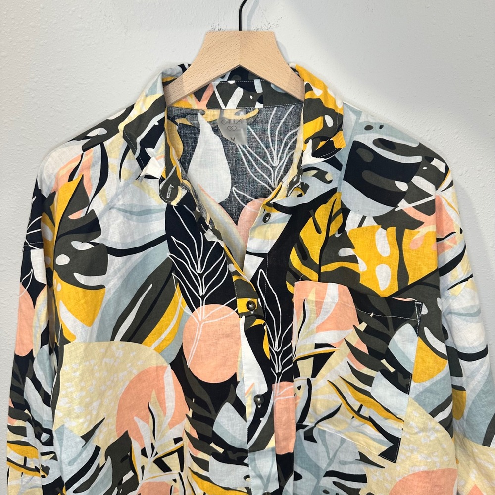 CALIA Button Up Shirt Women Tropical Leaf Size‎ M Multicolor Resort Swim Beach - Picture 7 of 16